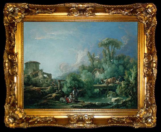 framed  Francois Boucher The Gallant Fisherman, known as Landscape with a Young Fisherman, ta009-2